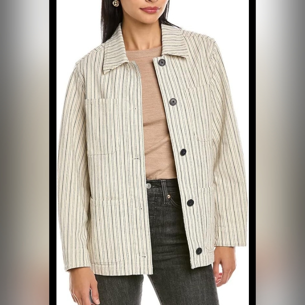 Cream Utility Jacket with Boxy Fit and Pointed Collar